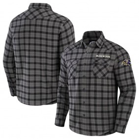 Baltimore Ravens NFL x Darius Rucker Flannel Long Sleeve Button-Up Shirt Gray