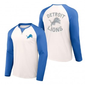 Men's Detroit Lions NFL x Darius Rucker Collection by Fanatics Cream Blue Long Sleeve Raglan T-Shirt