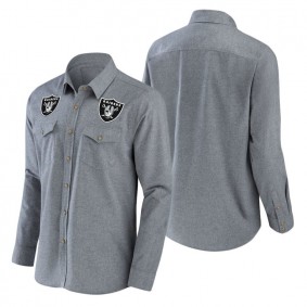 Men's Las Vegas Raiders NFL x Darius Rucker Collection by Fanatics Gray Chambray Long Sleeve Button-Up Shirt