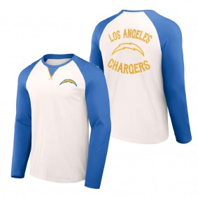 Men's Los Angeles Chargers NFL x Darius Rucker Collection by Fanatics Cream Powder Blue Long Sleeve Raglan T-Shirt