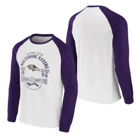 Men's Baltimore Ravens NFL x Darius Rucker Collection by Fanatics White Purple Vintage Raglan Long Sleeve T-Shirt