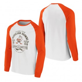 Men's Cleveland Browns NFL x Darius Rucker Collection by Fanatics White Orange Vintage Raglan Long Sleeve T-Shirt