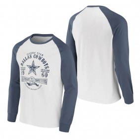 Men's Dallas Cowboys NFL x Darius Rucker Collection by Fanatics White Navy Vintage Raglan Long Sleeve T-Shirt