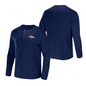Men's Denver Broncos NFL x Darius Rucker Collection by Fanatics Navy Slub Jersey Henley Long Sleeve T-Shirt