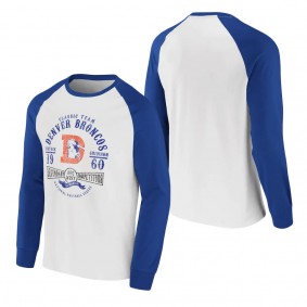 Men's Denver Broncos NFL x Darius Rucker Collection by Fanatics White Royal Vintage Raglan Long Sleeve T-Shirt