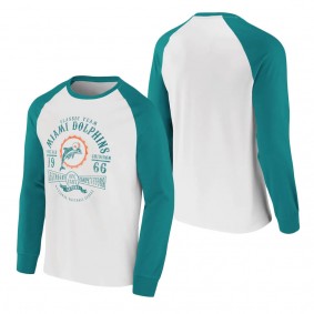 Men's Miami Dolphins NFL x Darius Rucker Collection by Fanatics White Aqua Vintage Raglan Long Sleeve T-Shirt