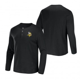 Men's Minnesota Vikings NFL x Darius Rucker Collection by Fanatics Black Slub Jersey Henley Long Sleeve T-Shirt