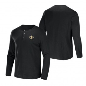 Men's New Orleans Saints NFL x Darius Rucker Collection by Fanatics Black Slub Jersey Henley Long Sleeve T-Shirt
