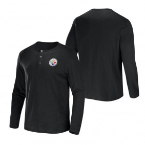 Men's Pittsburgh Steelers NFL x Darius Rucker Collection by Fanatics Black Slub Jersey Henley Long Sleeve T-Shirt