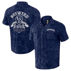 Milwaukee Brewers Darius Rucker Denim Team Color Button-Up Shirt Navy