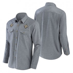 Men's New Orleans Saints NFL x Darius Rucker Collection by Fanatics Gray Chambray Long Sleeve Button-Up Shirt