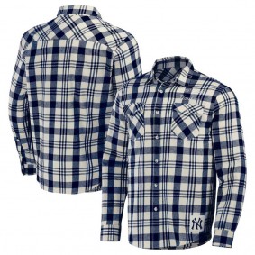 New York Yankees Darius Rucker Plaid Flannel Button-Up Shirt Navy
