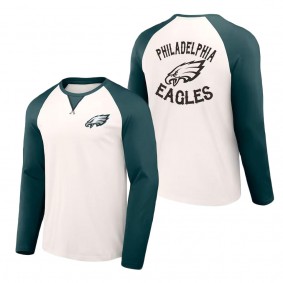 Men's Philadelphia Eagles NFL x Darius Rucker Collection by Fanatics Cream Midnight Green Long Sleeve Raglan T-Shirt