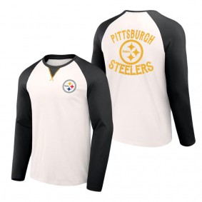 Men's Pittsburgh Steelers NFL x Darius Rucker Collection by Fanatics Cream Black Long Sleeve Raglan T-Shirt